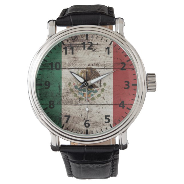 Montre Mexico Flag on Old Wood Grain (devant)