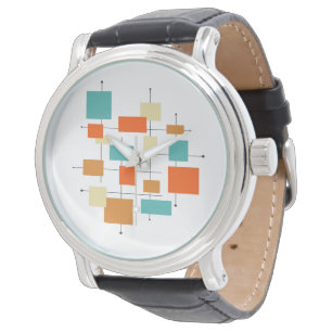 Montre Mi-siècle Moderne Rétro Orange Turquoise Carré