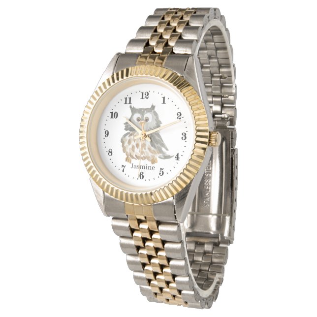 Montre mignon amateur de hibou ajouter nom (Incliné)
