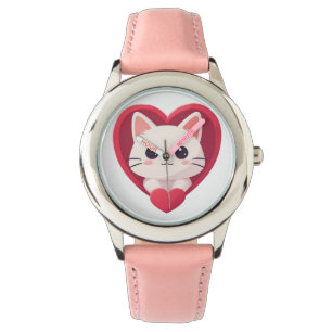 Montre Mignon Chat Blanc avec Design Kawaii Kitty Love