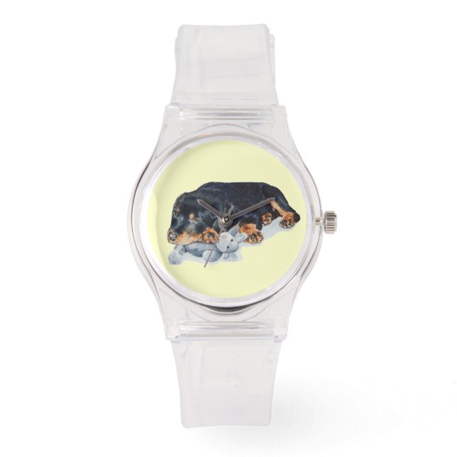 Montre mignon chiot chien rottweiler bouddling ourson art (Recto)