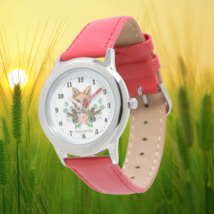 Montre mignon enfants fox amoureux ajouter nom