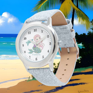 Montre mignon imaginaire de sirène de plage ajouter le no