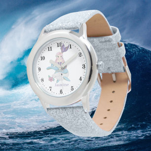 Montre mignon imaginaire de sirène de plage ajouter nom W