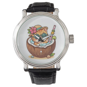 Montre Mignon Kawaii Chat au Coco Lunettes d'Été Autocoll