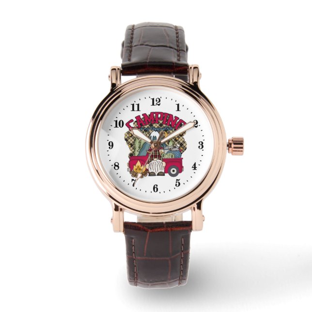 Montre mignon Lieu heureux camping gnome (Recto)