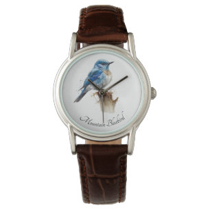 Montre mignon petit oiseau bleu de montagne, personnalisa
