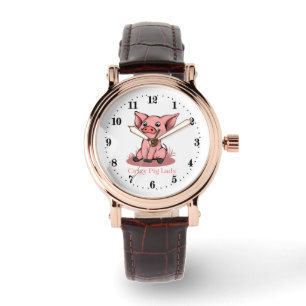 Montre mignonne dame de porc fou ajouter du texte