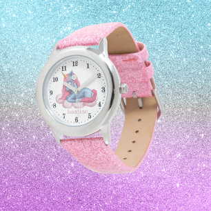 Montre mignonne filles imaginaire licorne ajouter nom