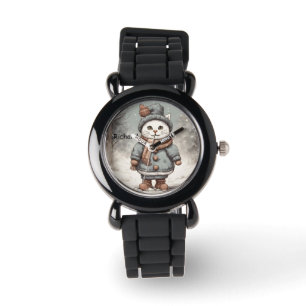Montre Mignonne Noël Chat Snowman Aquarelle Whimsical