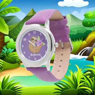 Montre Mignonne paresse et fleurs filles