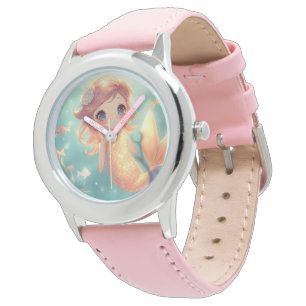 Montre Mignonne sirène d'or dans le monde sous-marin