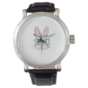 Montre Mignonne Tête De Lapin Avec Lunettes Roses, Rabbit