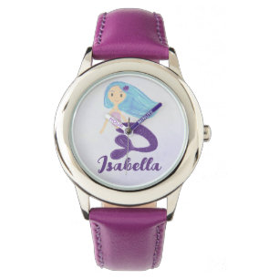 Montre Mignonne Turquoise et mauve Sirène Princesse en Pa