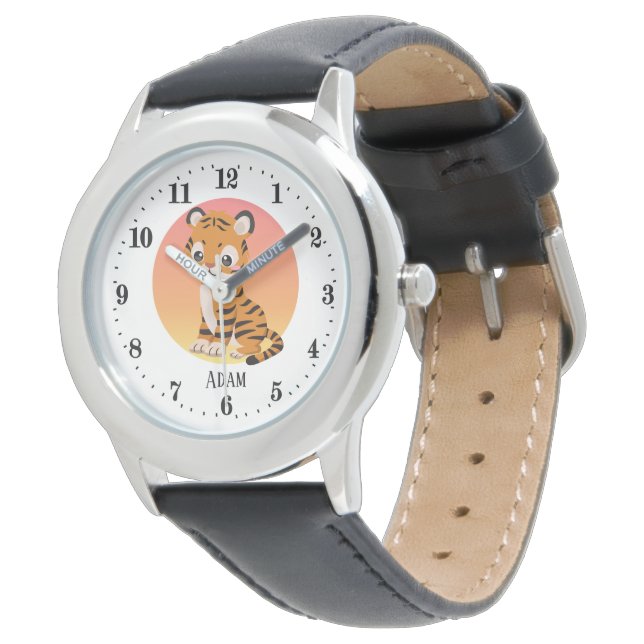 Montre mignonne unisex enfants tigre jungle amoureux ajou (Incliné)