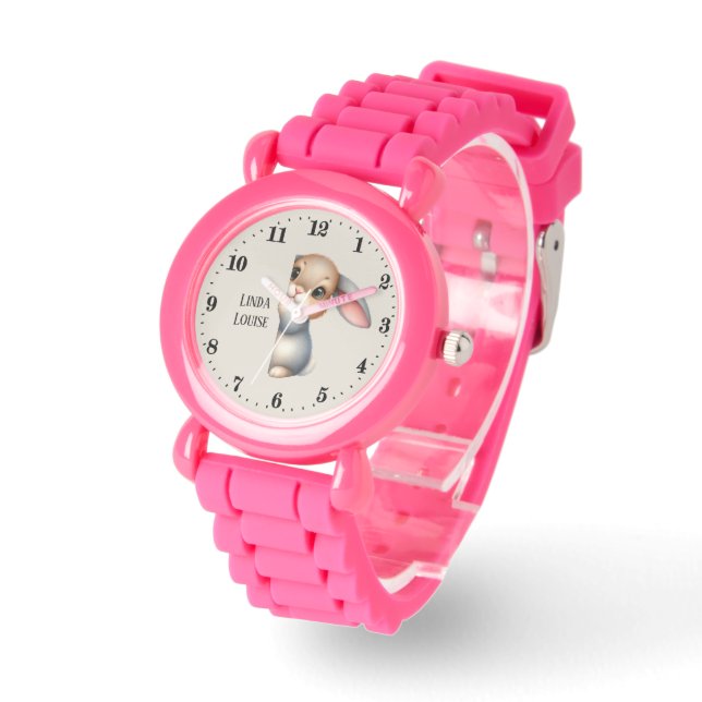 Montre Mignonnes filles à regarder lapin ajouter nom (Angle)