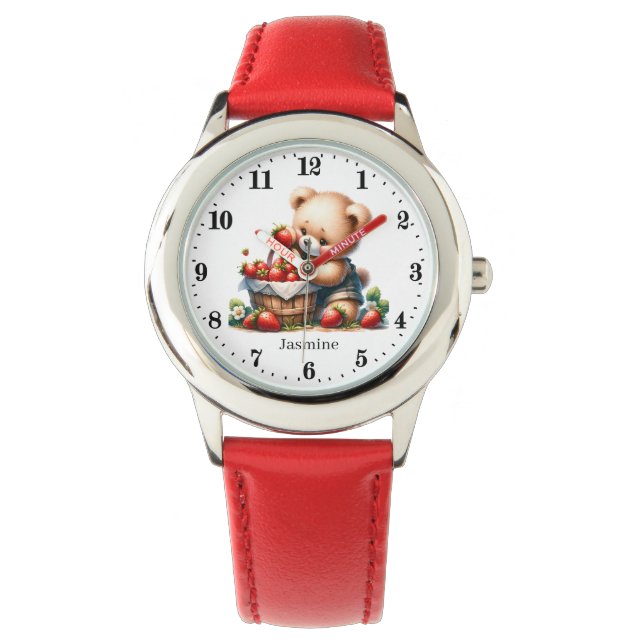 Montre Mignonnes filles fraise ours nom ajouter (devant)