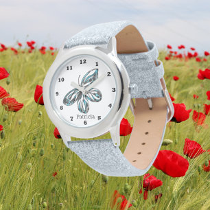 Montre mignonnes filles papillon amoureux ajouter le nom