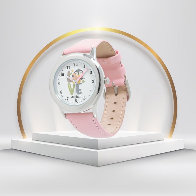 Montre mignonnes filles pingouins amoureux ajouter nom (Créateur téléchargé)