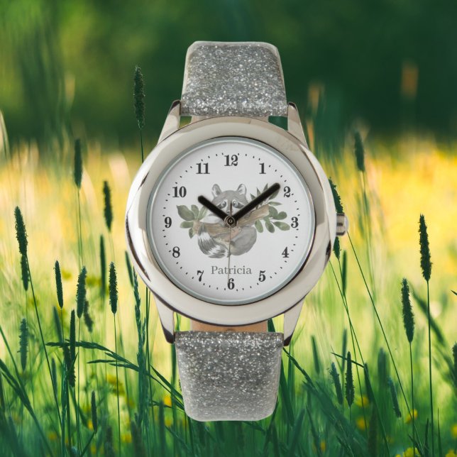 Montre mignonnes filles raccoon amoureux ajouter le nom (Créateur téléchargé)