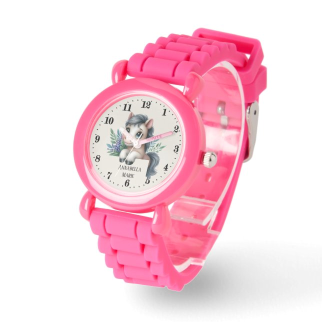 Montre Mignonnes filles regarder licorne ajouter nom (Angle)