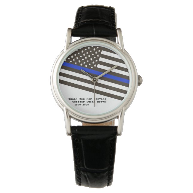 Montre *~* Mince Ligne Bleue Drapeau Officier de police d (devant)