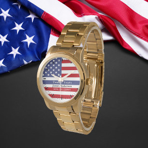 Montre Mince Ligne Bleue Police US FLAG retraite Patrioti