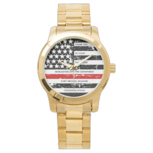 Montre Mince ligne rouge personnalisée pompier retraite