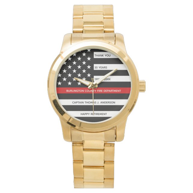 Montre Mince ligne rouge personnalisée pompier retraite (devant)