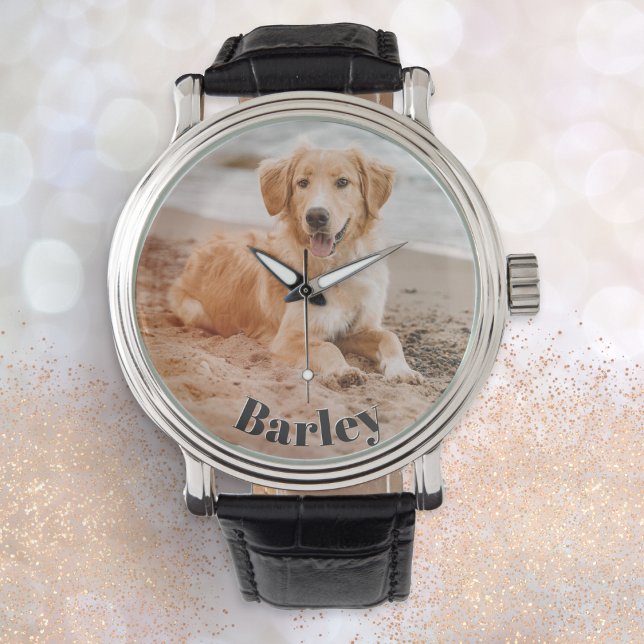 Montre Mini moderne élégant Animaux de compagnie Nom de l (An elegant wristwatch to personalize with a photo of your pet dog and their name)
