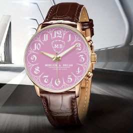 Montre Minima Couples Monogram Wedding Anniversary pink