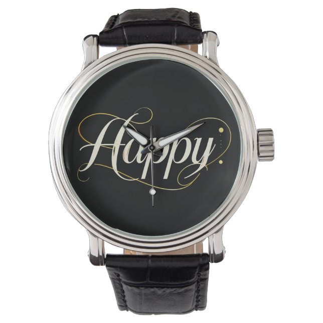 Montre Minimalist Elegant Gold Happy Typography - Classy  (devant)