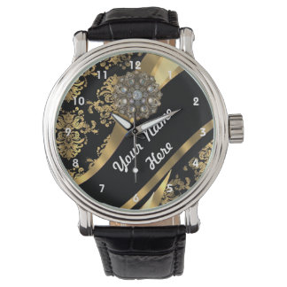 Montre Modèle damassé personnalisé or et noir