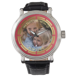 Montre Modèle photo de message d'amour de cadre rouge ros
