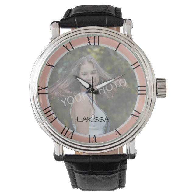 Montre Modèle photo Pastel Rose rose mignon Nom personnal (devant)