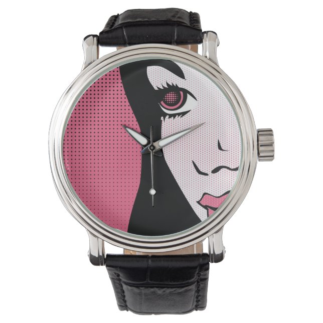 Montre Modern Comic Book Pop Art of Woman's Face (devant)