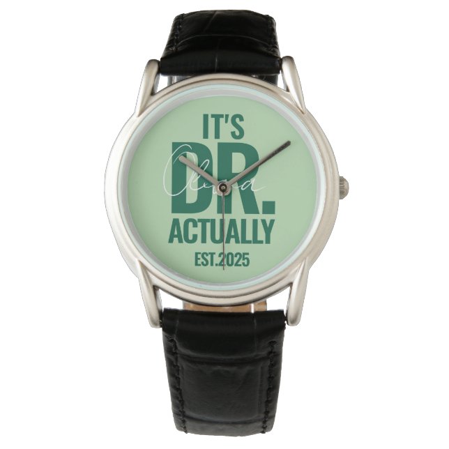 Montre Modern Custom Dr. Name Date Dark Green Button (devant)