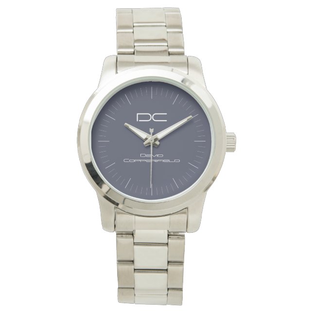 Montre Moderne Blue Silver Nom personnalisé Monogramme (devant)