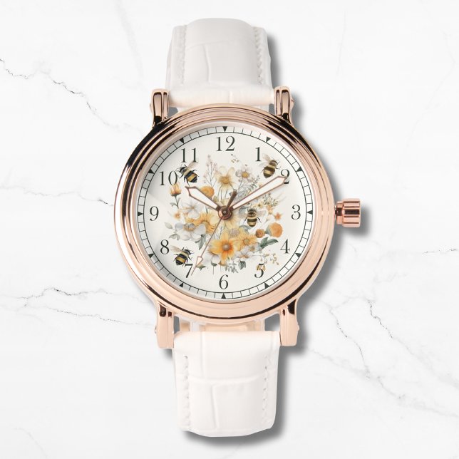 Montre Moderne Fleur sauvage Floral Bee Élégante Chic Wom (Créateur téléchargé)