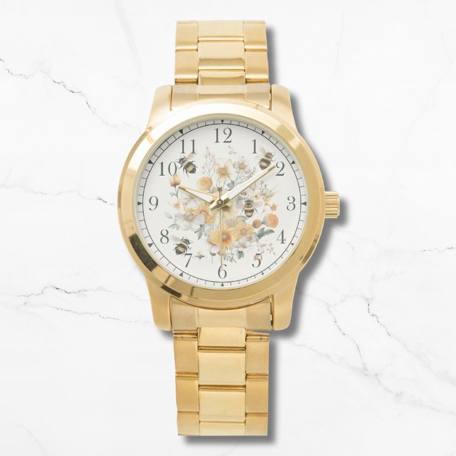 Montre Moderne Fleur sauvage Floral Bee Élégante Chic Wom (Créateur téléchargé)