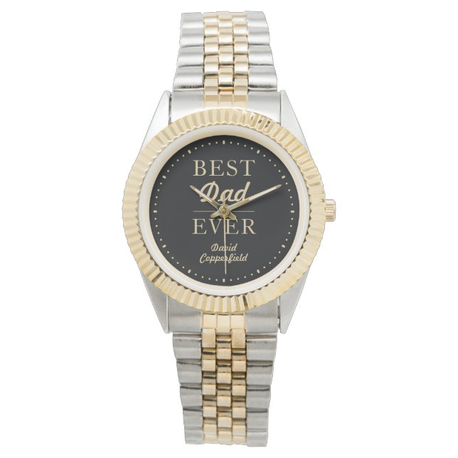 Montre Moderne Meilleur papa jamais Black Gold Silver (devant)