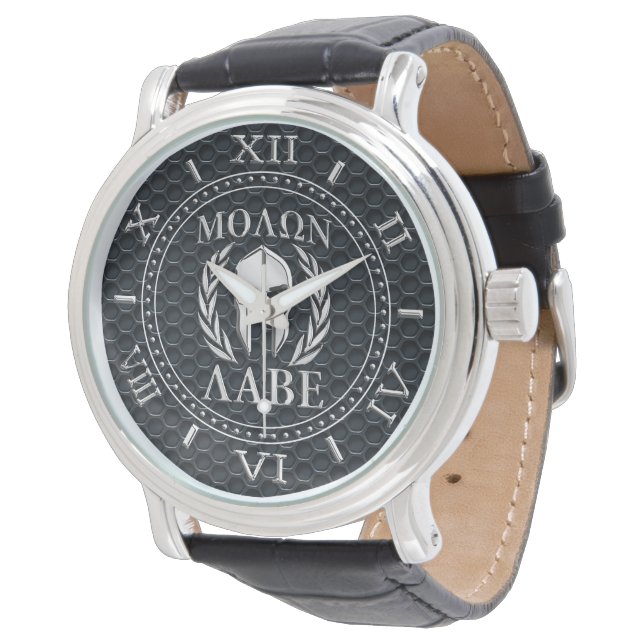 Montre Molon Labe Chrome Comme Spartan Masque Dial Grille (Incliné)