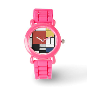 Montre Mondrian Peinture Rouge Plane Jaune Noir Gris Bleu