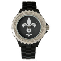 Monogram Fleur De Lis Moderne Simple Noir & Blanc