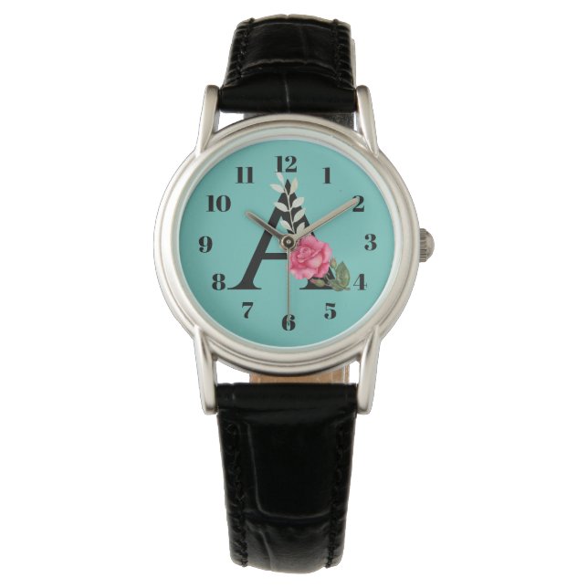 Montre Monogram Initial Letter A dans le rose blanc (devant)