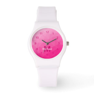 Montre Monogramme à motif de maillage géométrique rose ch