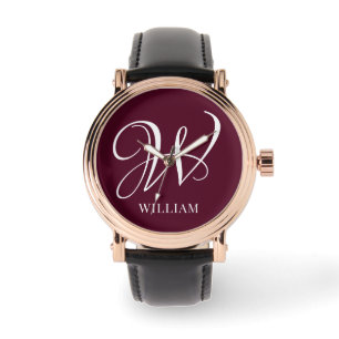 Montre Monogramme Bourgogne Elégant Personnalisé Initial