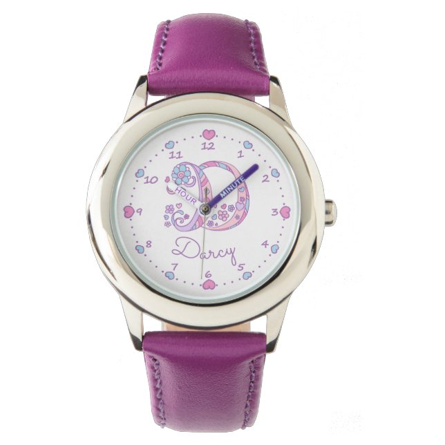 Montre Monogramme D filles doodle lettre art Darcy (devant)