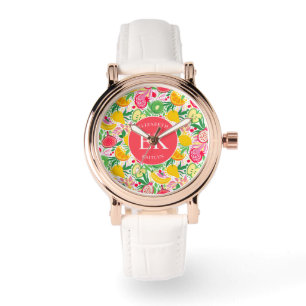 Montre Monogramme de fruits tropicaux motif aquarelle d'é