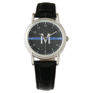 Montre Monogramme de la ligne bleue mince de la police